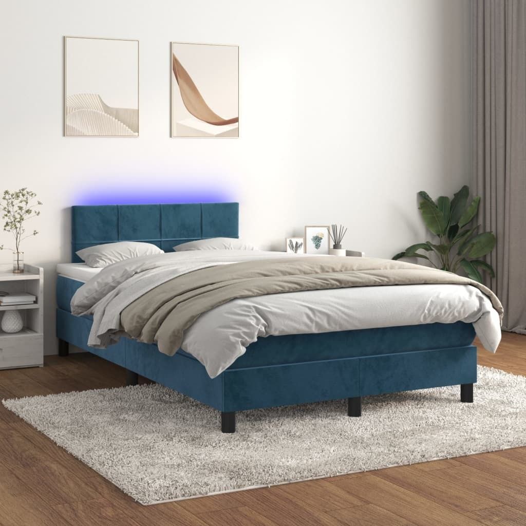 "2026 Promotion" Boxspringbett mit Matratze - & LED - Dunkelblau 120x200 cm - Samt - Polsterbett CC7432