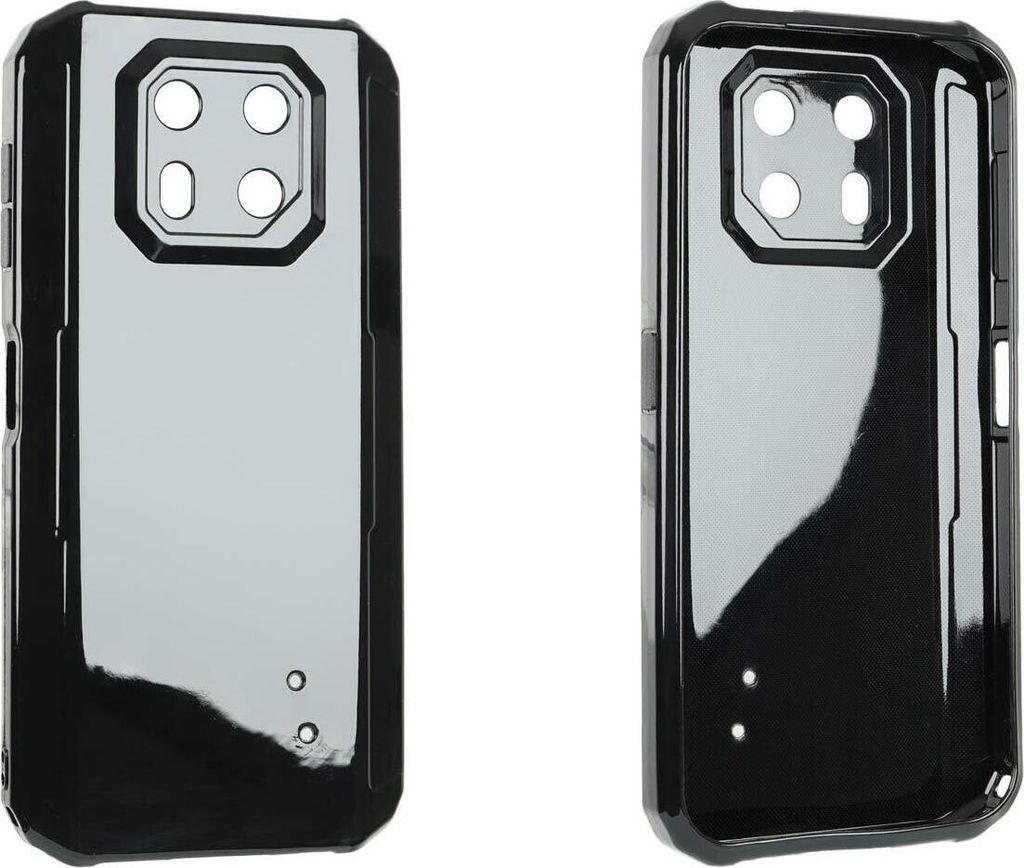 Two black phone cases are shown against a white background.