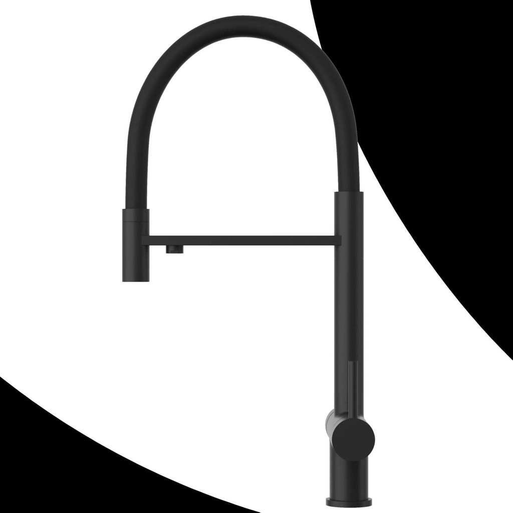 Granitan | Dreiwege-Küchenarmatur - Hoch - Bogen - Flexible - Schwarz - Wasserhahn Küchen - Keramikkopf - COMO