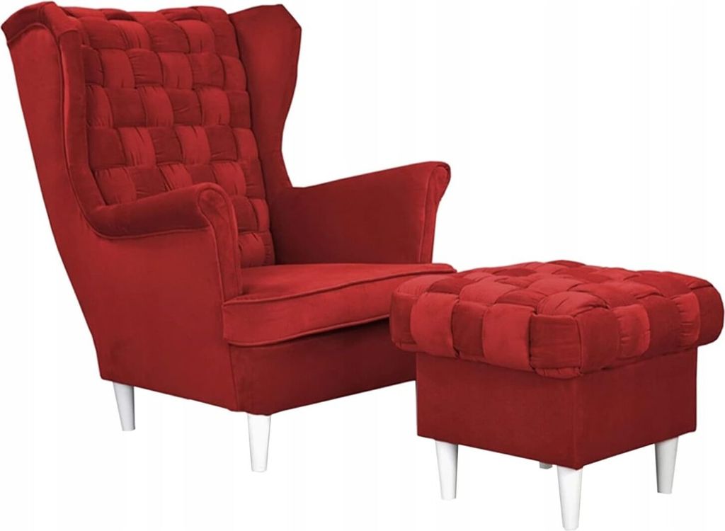 Family Meble Ohrensessel mit Hocker Carol Relaxsessel Skandinavisch Bequemer Sessel Loungesessel Fernsehsessel Wohnzimmer Schlafzimmer Büro (AMORE...