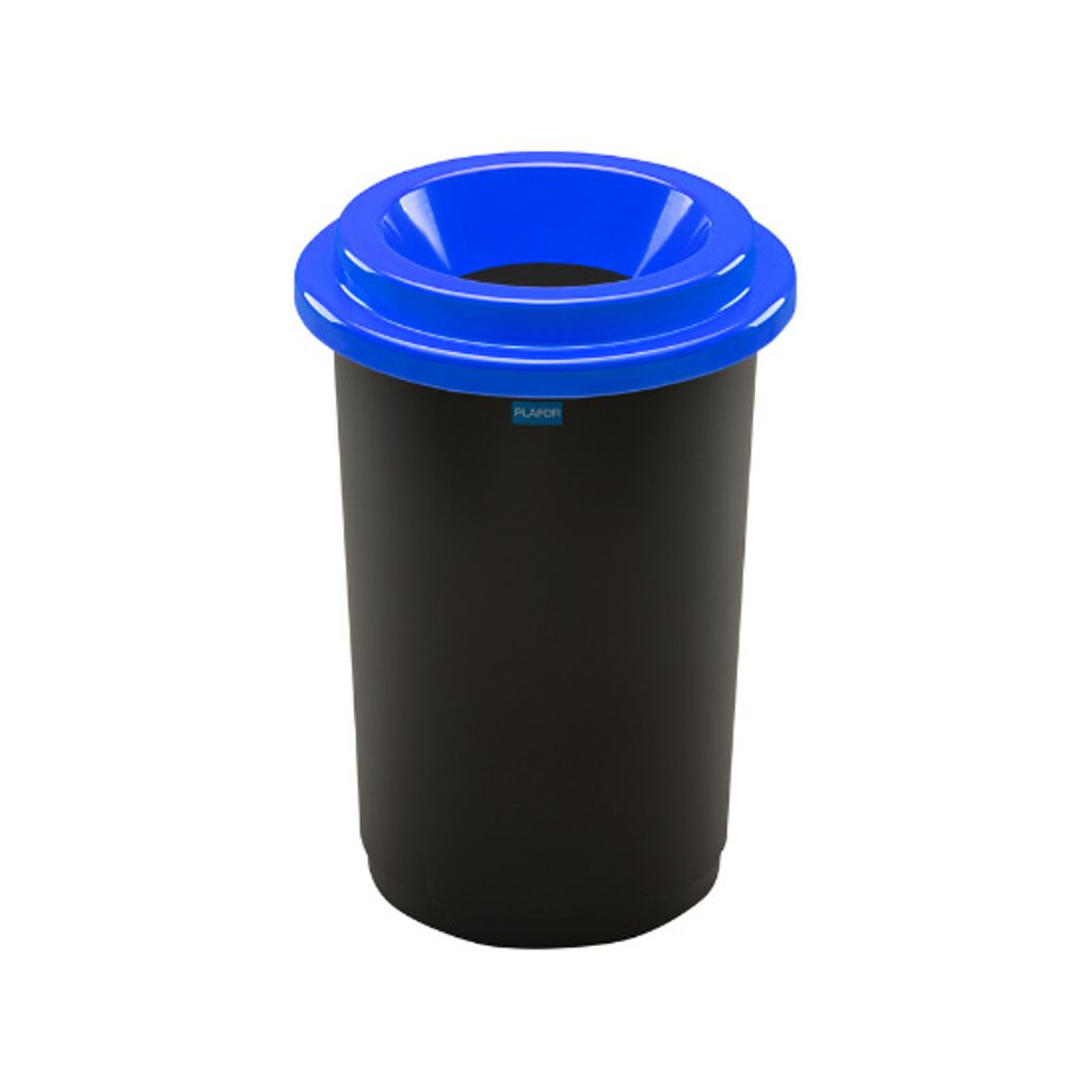 Plafor Abfalleimer Mülltrennungssystem Abfallbehälter rund 50L blau- 60 x Ø 41 cm – Kunststoff Küche Büro mit Abfall Recycling Aufkleber