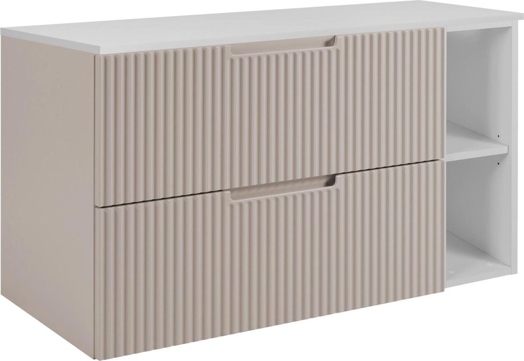 RODAN | Waschbeckenunterschrank - Beige und Weiß - 100 cm - 2 Softclose Schubladen - Geriffelte Fronten