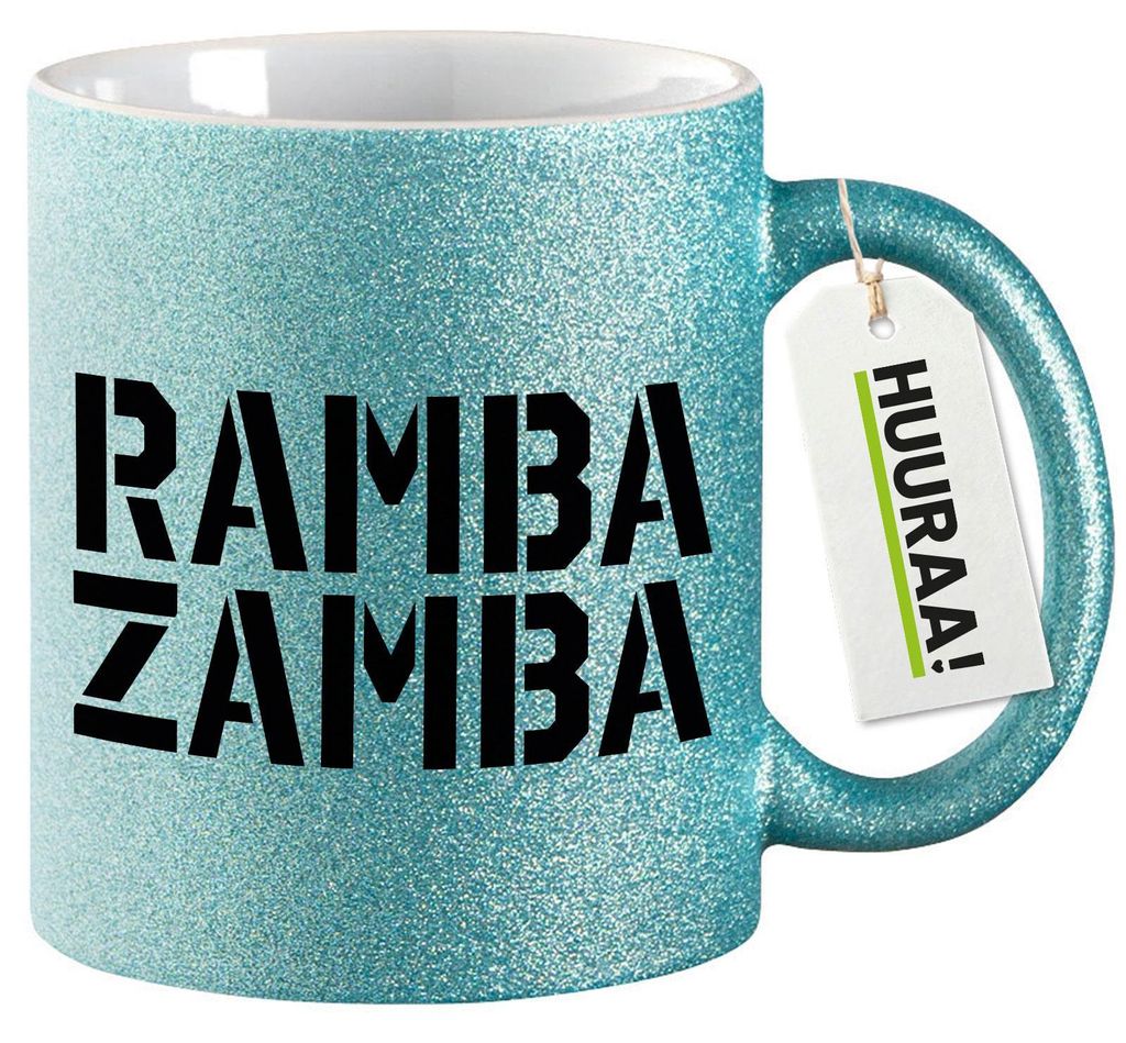 Huuraa Glitzertasse Rambazamba Schriftzug 330ml Blau Keramik Kaffeebecher Geschenkidee