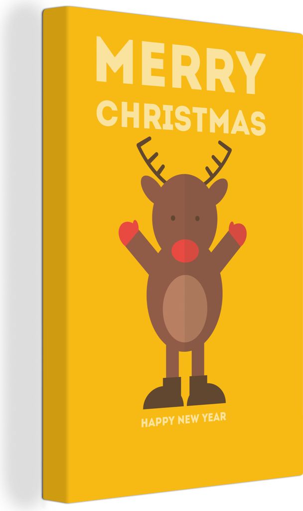 OneMillionCanvasses - Leinwandbilder - 90x140 cm, Weihnachten - Zitate - Illustration - Rentier - Frohe Weihnachten - Gelb, Wandbilder Kunstdruck...