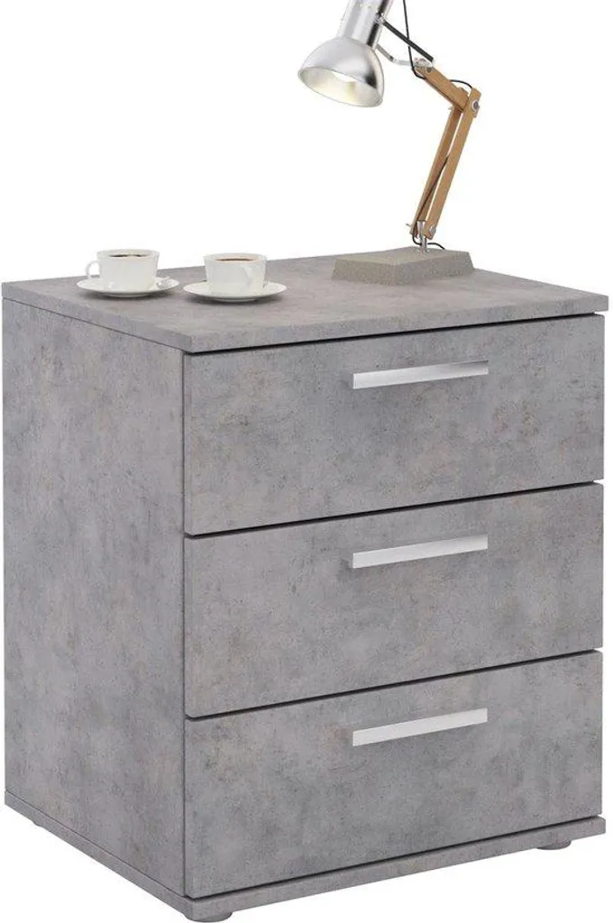 Meuble de nuit Azomor gris béton : table de chevet à 3 tiroirs larges