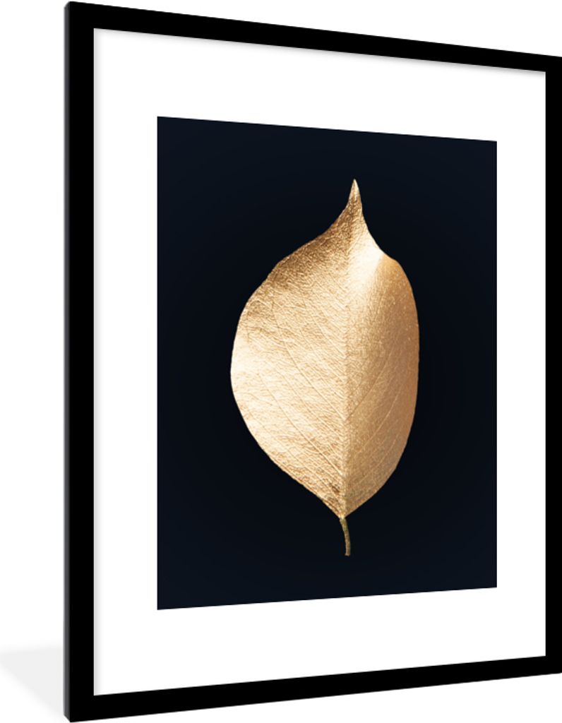 MuchoWow Gerahmtes Poster Blätter - Gold - Schwarz - Pflanzen - Luxus 60x80 cm - Poster mit Schwarzem Bilderrahmen Wandposter Rahmen Foto Bilder...
