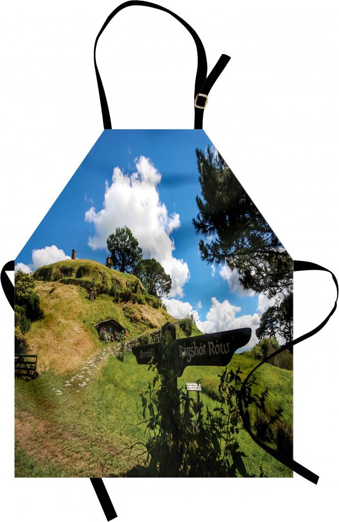 ABAKUHAUS Hobbits Kochschürze, Overhill Hobbit Dorf in Matamata New Zealand Fantasy Szene Haus Bild drucken, Farbfest Höhenverstellbar Waschbar K...