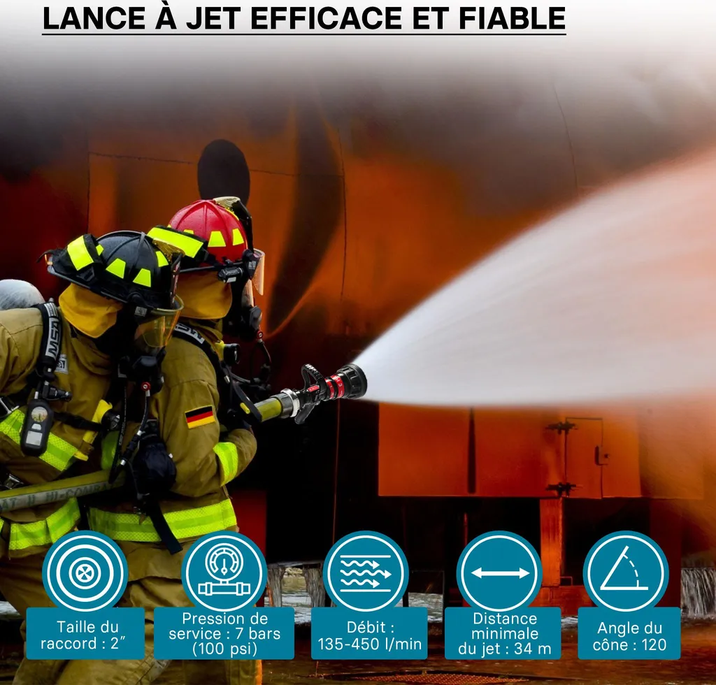 Lance à incendie polyvalente Storz C avec réglage de débit d'eau