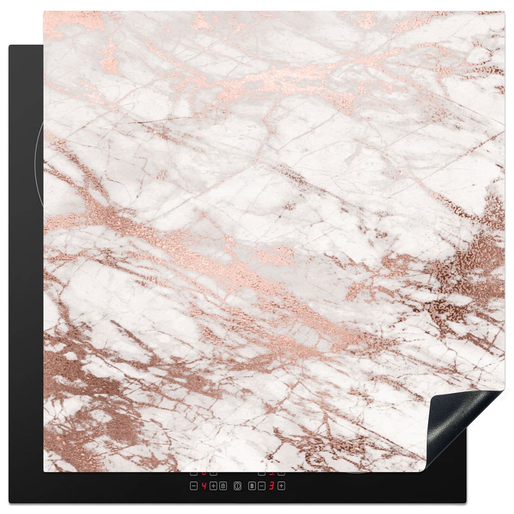 KitchenYeah Herdabdeckplatte Marmor - Rosa - Luxus - Marmoroptik - Glitzer - Design , 78x78cm, Küche Deko, Glaskeramikkochfeld Herdabdeckung, Ab...