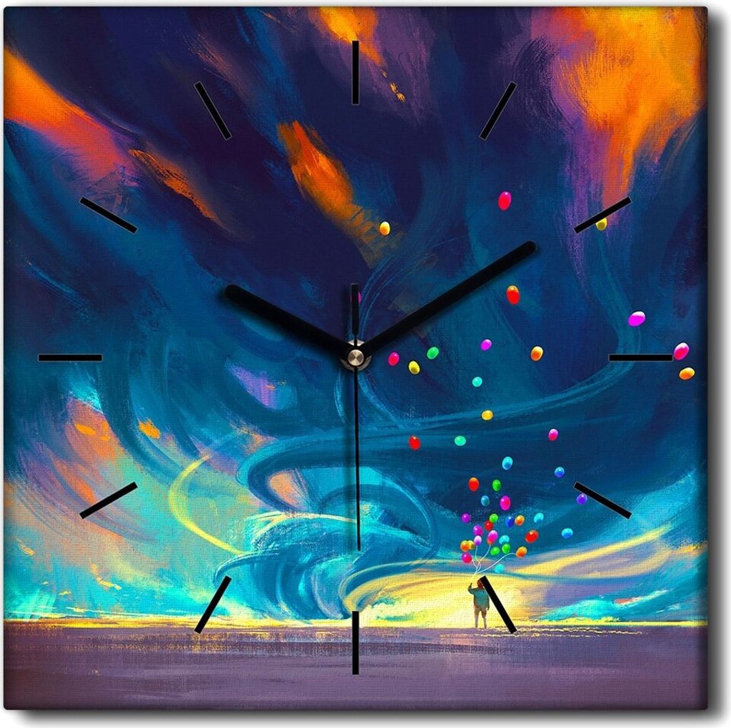Coloray Uhr auf Leinwand 30x30 cm Wand Uhr Dekoration Wohnzimmer Segeltuch schwarze Hände -Baby-Fantasieballons.