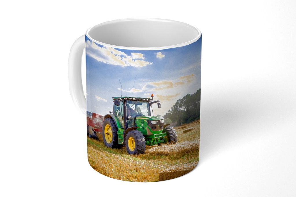 KitchenYeah Tasse Kaffeetasse Kaffeebecher 350 ml Traktor - Bauernhof - Heu - Feld - Sonne - Landleben Teetasse - Fototasse - Becher - Keramikbec...