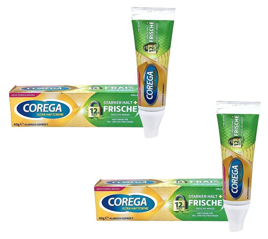 2x Corega Ultra Haftcreme -Frisch Starker Halt mit frischer Minze 2x 40g