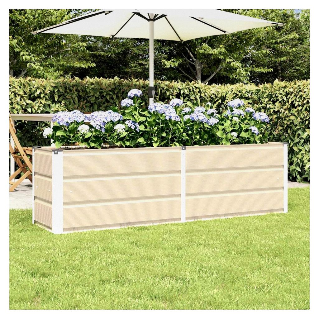 Blumenkästen, elfenbeinfarben, 160 x 40 x 45 cm, Stahl, Hochbeet, für Garten, Pflanzgefäß, für Blumen, Sukkulenten, Terrasse, Balkon