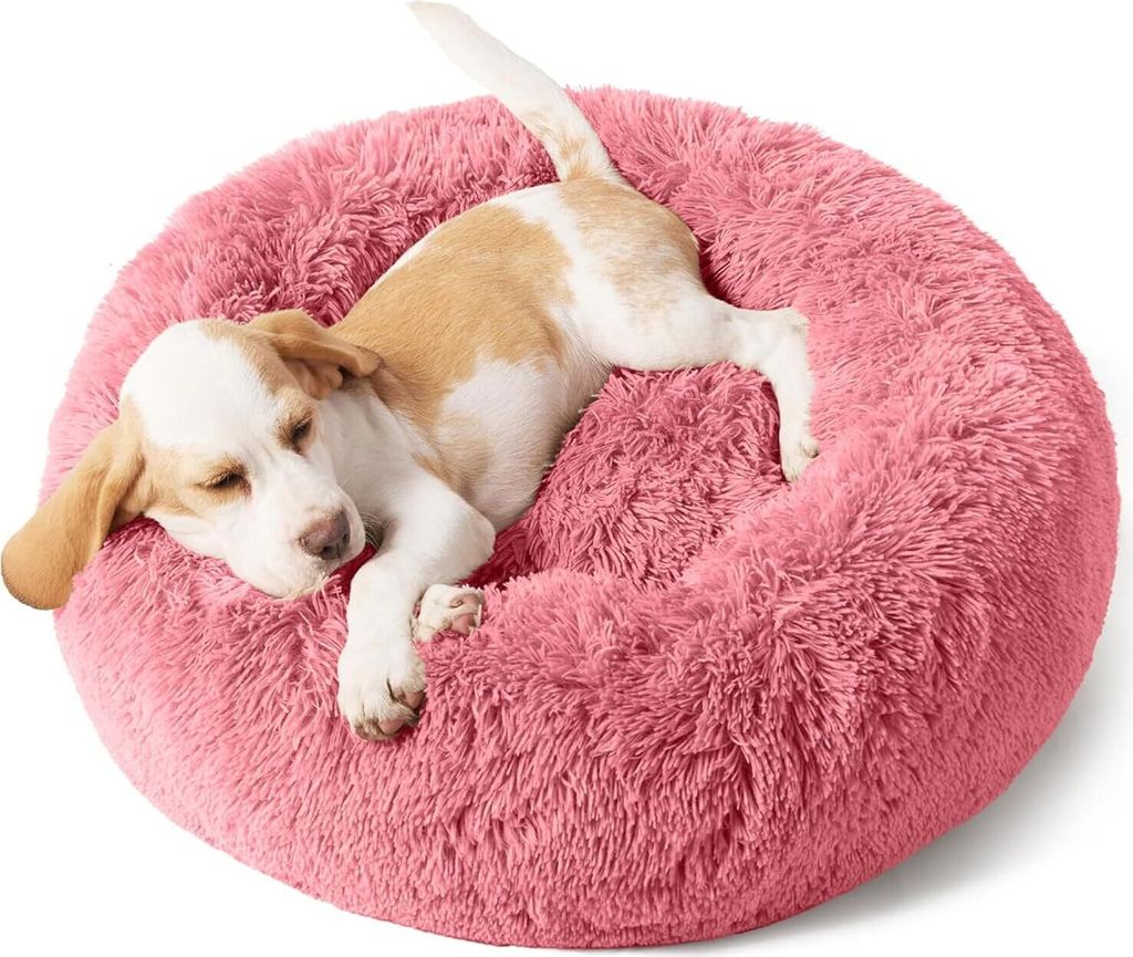 Domarex Hundebett rund für kleine und große Heimtiere, 60 cm, weiches Katzenbett DOGGURU bequem Donutbett für Hunde und Katzen - Rosa