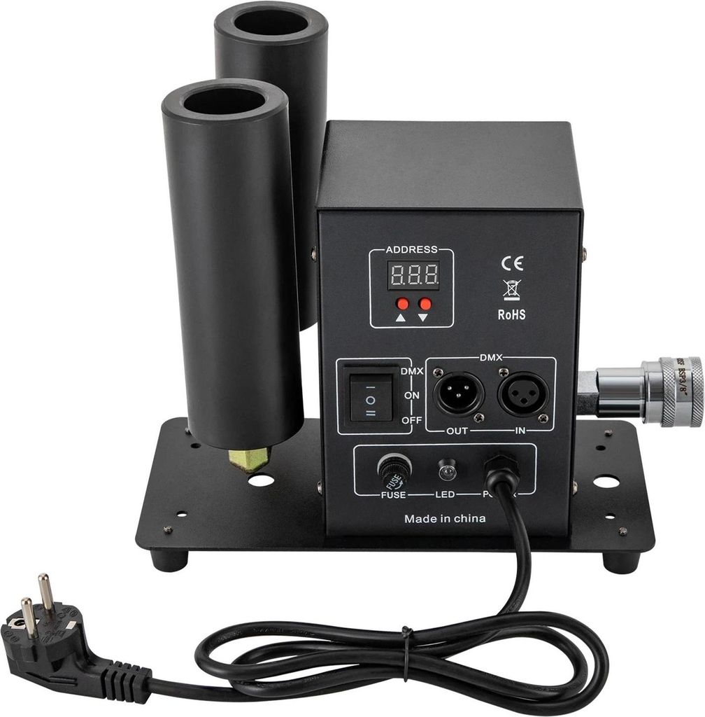 CO2 Jet - Bühnen-Nebelmaschine - Doppeldüse - DMX512 - 150 W - 220 V AC - Freistehend - Schwarz