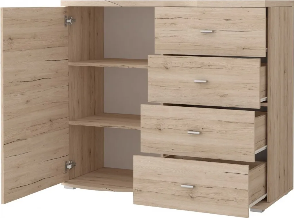 Commode de chambre Grenade 120cm, grand buffet bas de rangement chic - 2