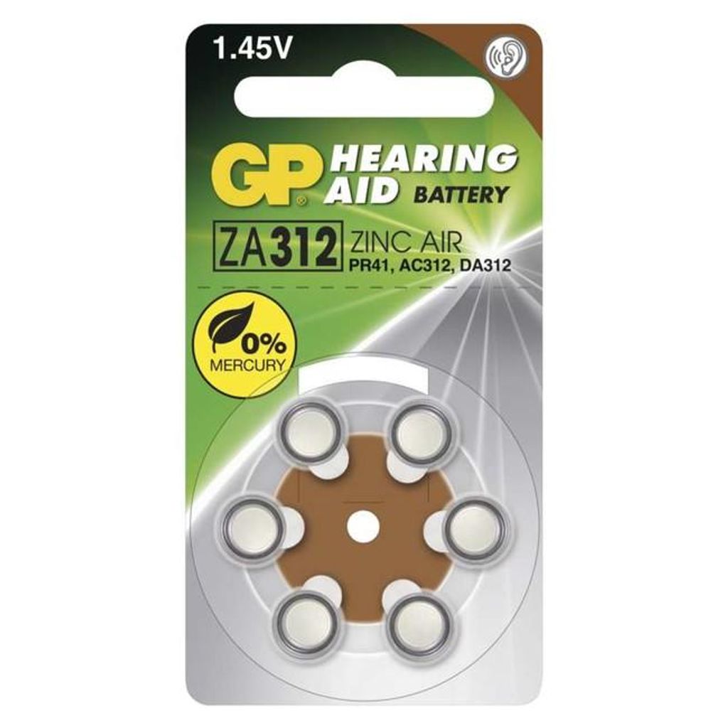 Batterie Zink-Luft GP ZA312 6 Stk. Hörgeräteknöpfe im Blister
