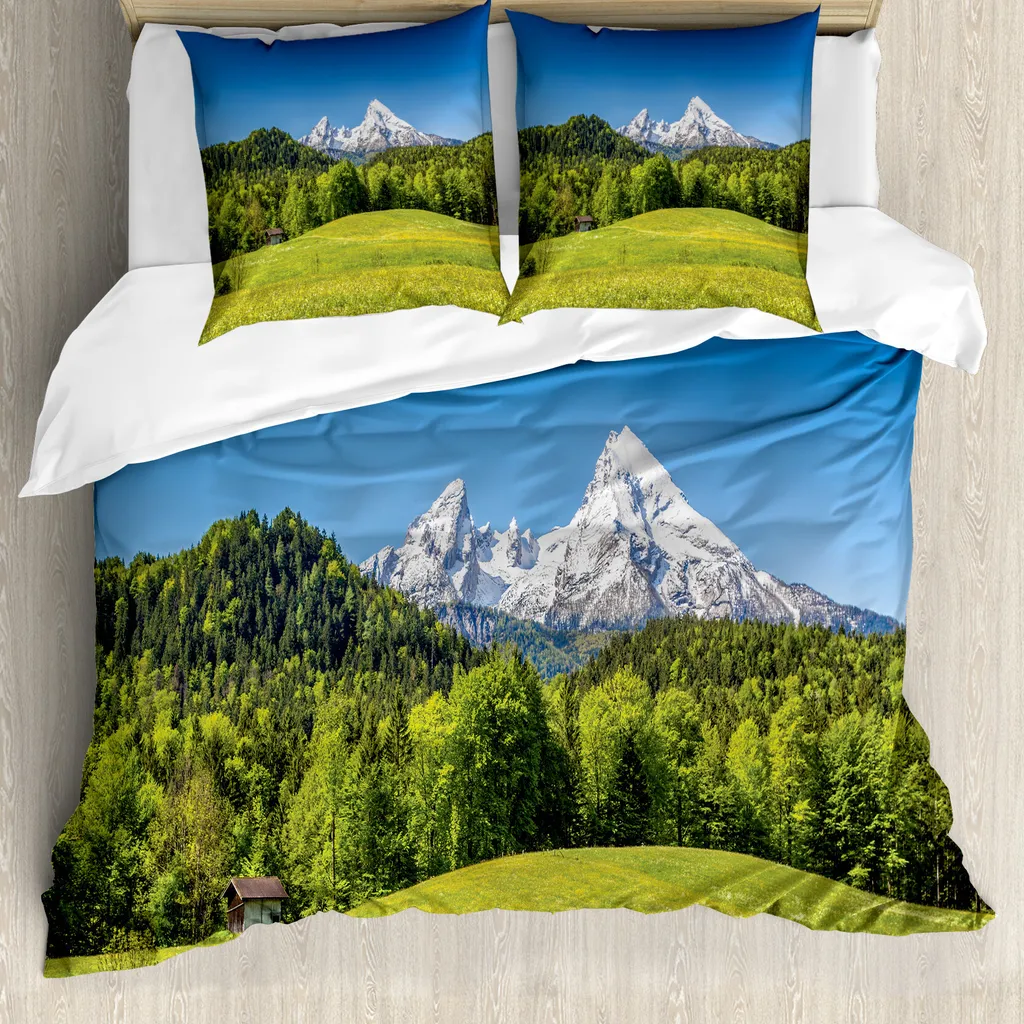 Housse de couette Alpes Bavaroises ABAKUHAUS 200x200 cm avec taies d'oreiller