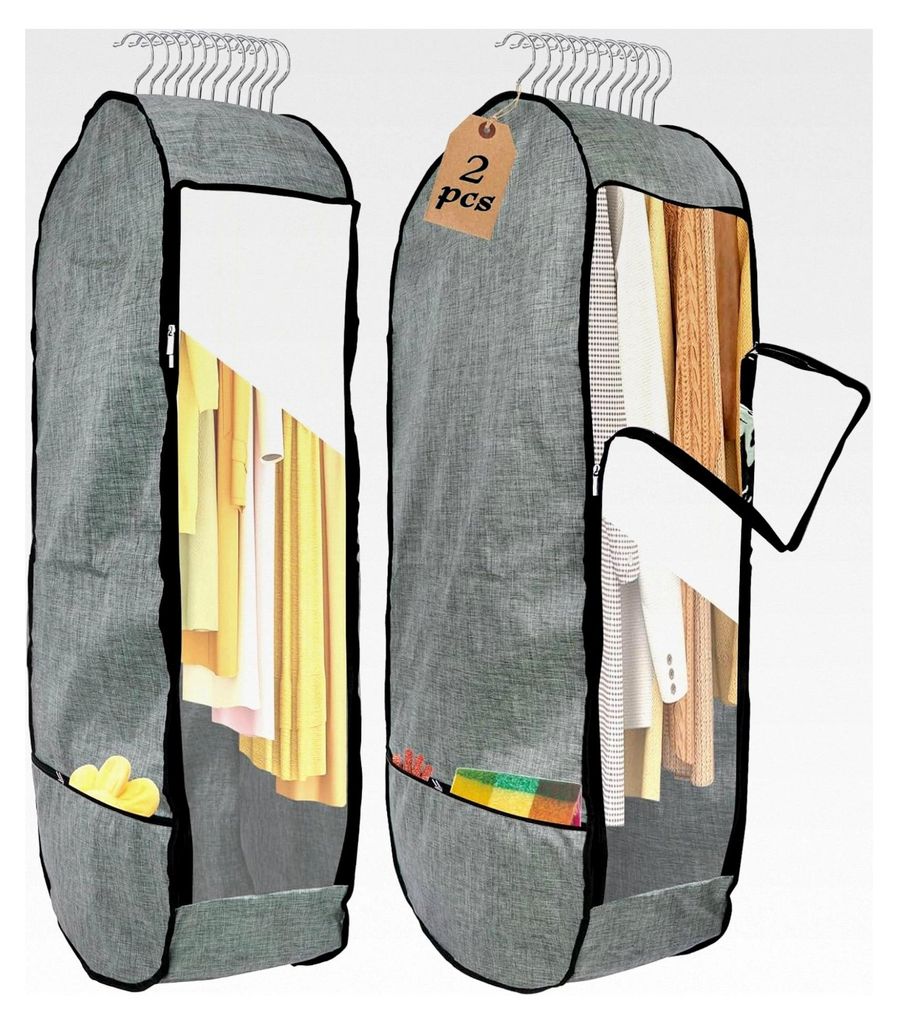 Kleidersäcke zum Aufhängen von Kleidung, 127 cm, groß, atmungsaktiv, mit 25,4 cm Zwickel, 2 Stück, Grau