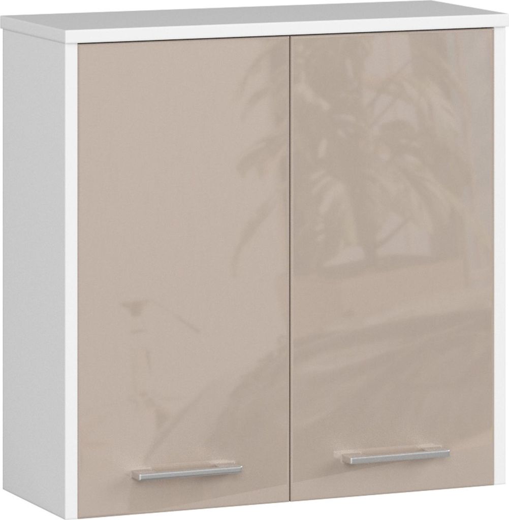 Badezimmer Wandschrank – Bad Hängeschrank – Badezimmermöbel – FIN – 60 cm – Weiß / Beige Hochglanz – Kompakte Badlösung mit praktis...