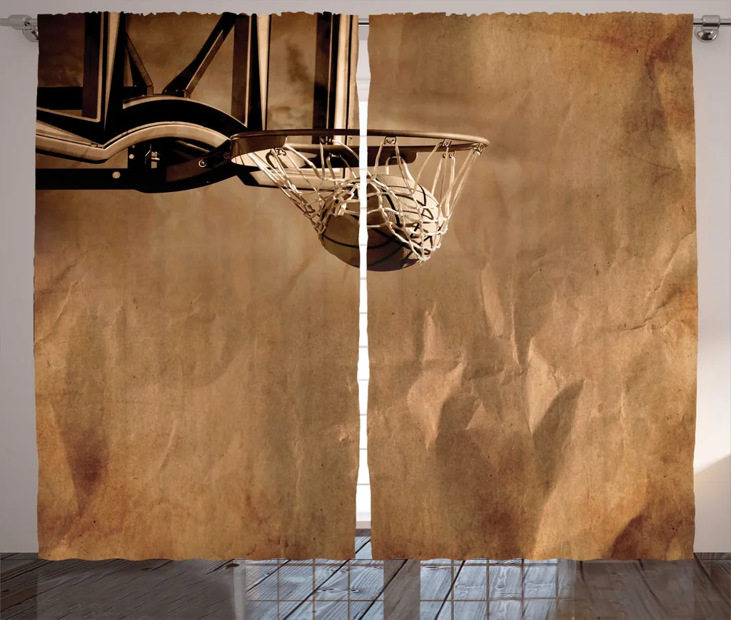Rideau Basketball Sépia 280x225 - Habillage Fenêtre Rustique Prêt à Poser