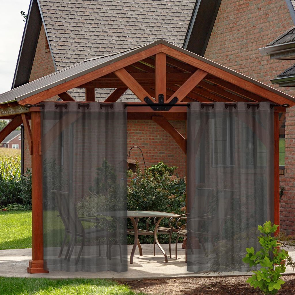 Outdoor Vorhang Transparent Vorhänge Voile Wasserdicht mit Ösen Gardinen für Balkon Terrasse Pavillon, 2 Stück, Dunkelgrau, B132xH213cm