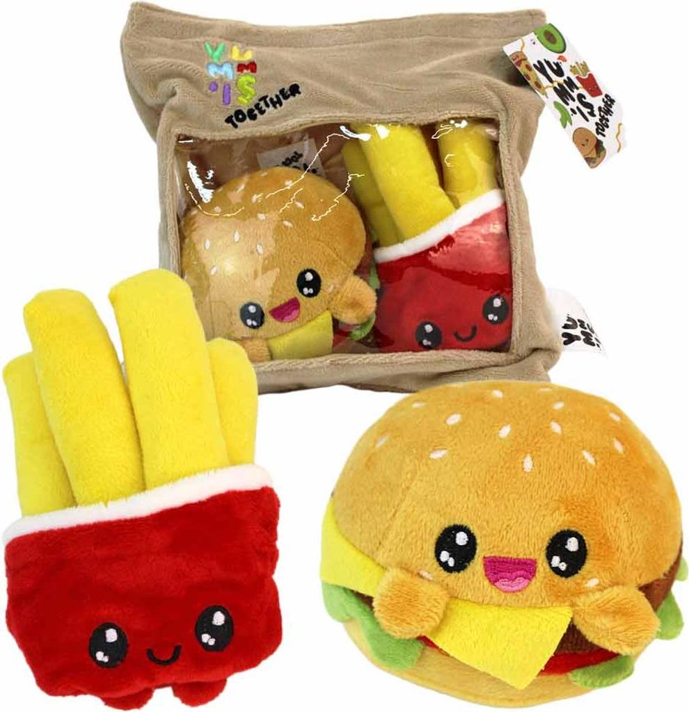 Plüsch Burger und Pommes kawaii in Tasche - ca. 15 cm Produktbild 