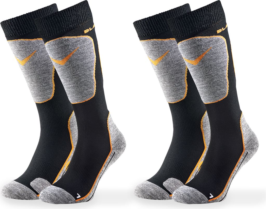 BLACK CREVICE - Damen/Herren/Kinder - Ski-, Snowboard- & Wintersportsocken - 2 Paar | Farbe: Schwarz/Orange | Größe: 0 (31-34)