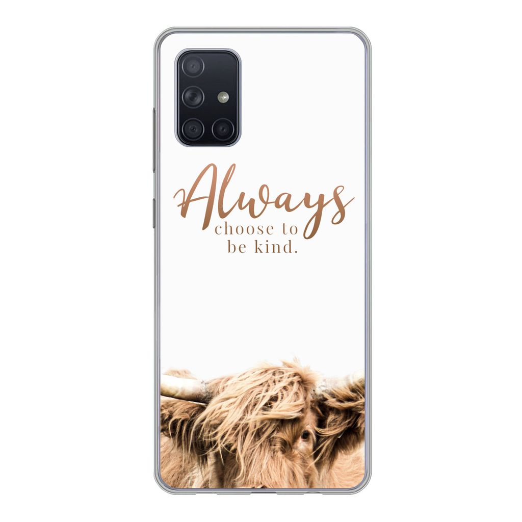 MuchoWow Handyhülle Schutzhülle Hülle für Samsung Galaxy A51 Schottischer Highlander - Zitate - Weiß Silikon Softcase Handy Hülle - Schutza...