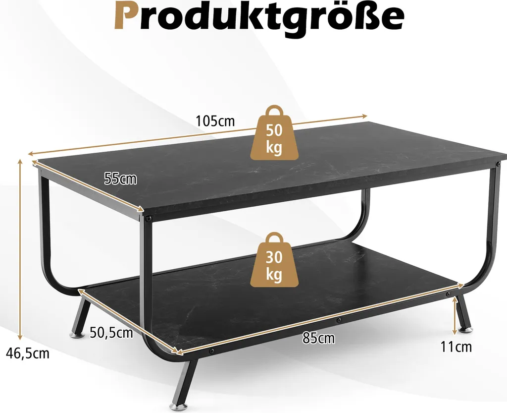 Table de salon rectangulaire noire style marbre avec double plateau - 7
