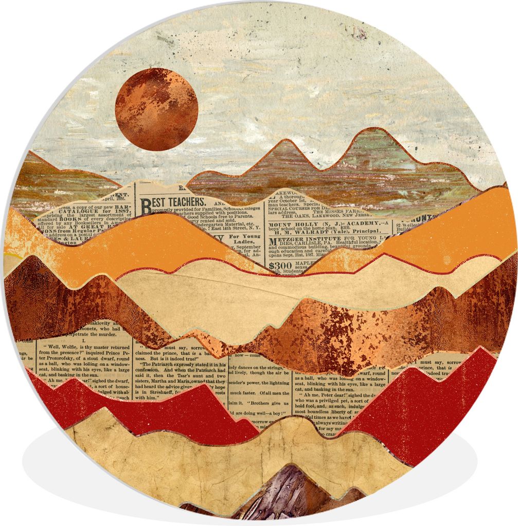 MuchoWow Rundes Wandbild - Runde Bilder Vintage - Zeitung - Bronze - Abstrakt - Landschaft - Farben Ø 30 cm Kreis Wanddekoration Kunststoff - Wa...
