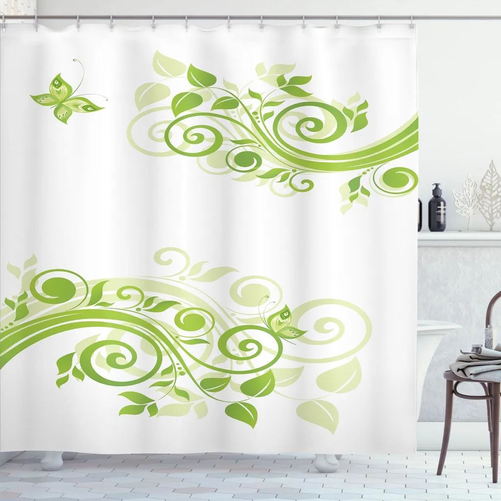 Lagute Tenda Doccia Con Finestra Trasparente E Chiusura A Scatto – 71x74 Cm, Motivo Floreale Verde, Qualità Hotel, Fodera Staccabile