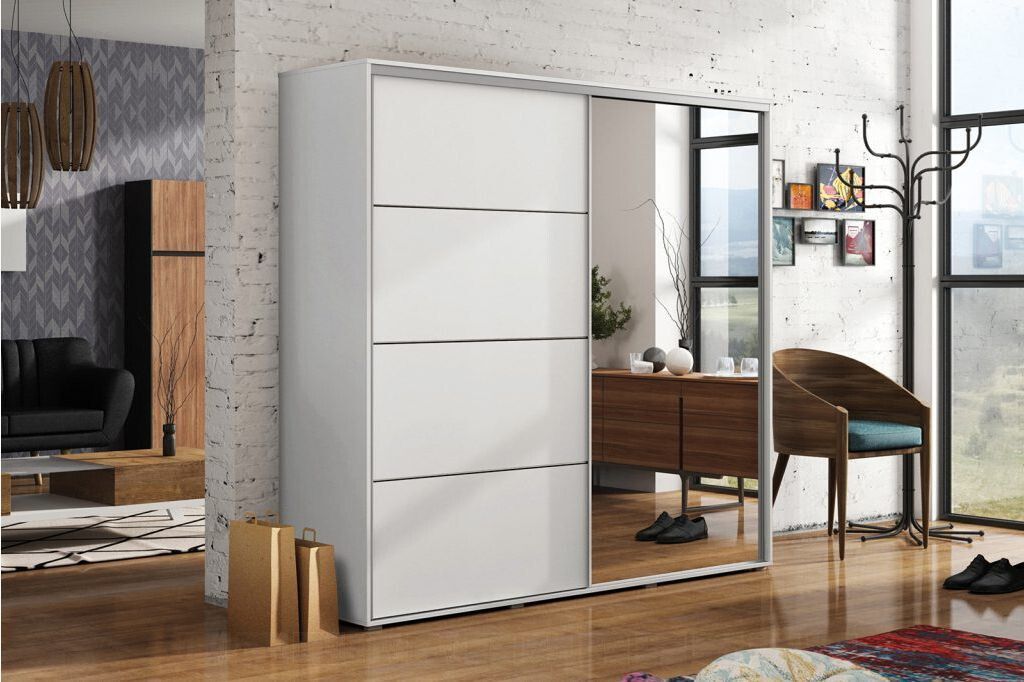 Geräumiger Kleiderschrank mit Spiegel 125/215 ENRIQUE – Weiß
