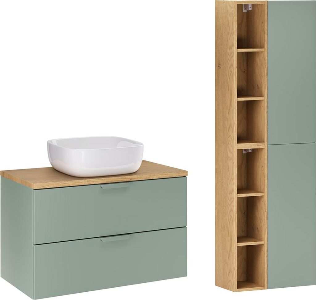 Waschtisch und Hängesäule 80.6cm Oria mit 2 Schubladen, Grün