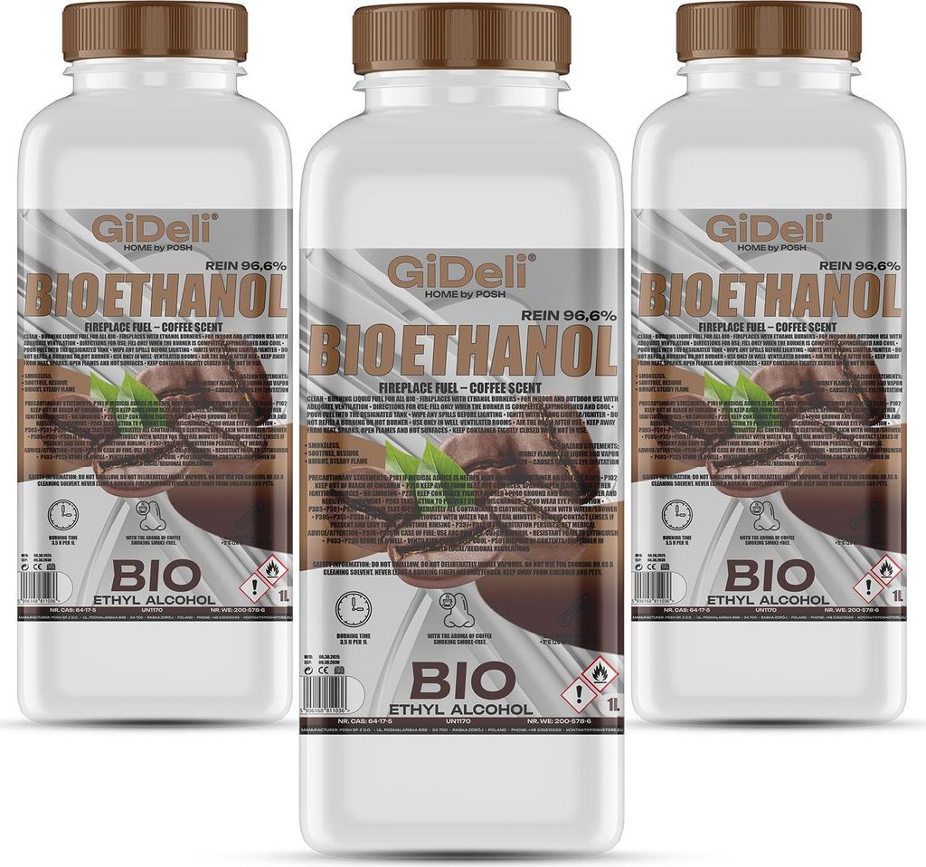 Bioethanol Kaffeeduft 96,6% 3L für Kamin Universal Produktbild 
