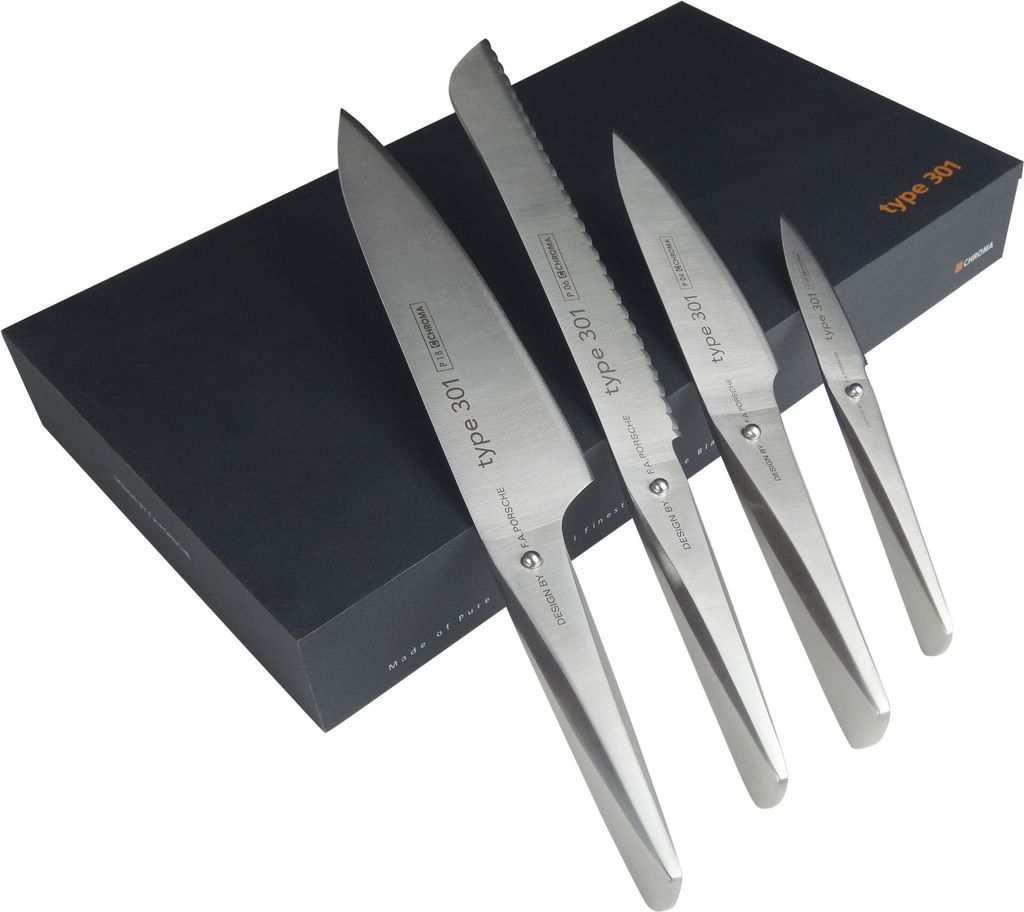 CHROMA type 301 4-teiliges Küchenmesser Set, Kochmesser, Brotmesser, Schälmesser