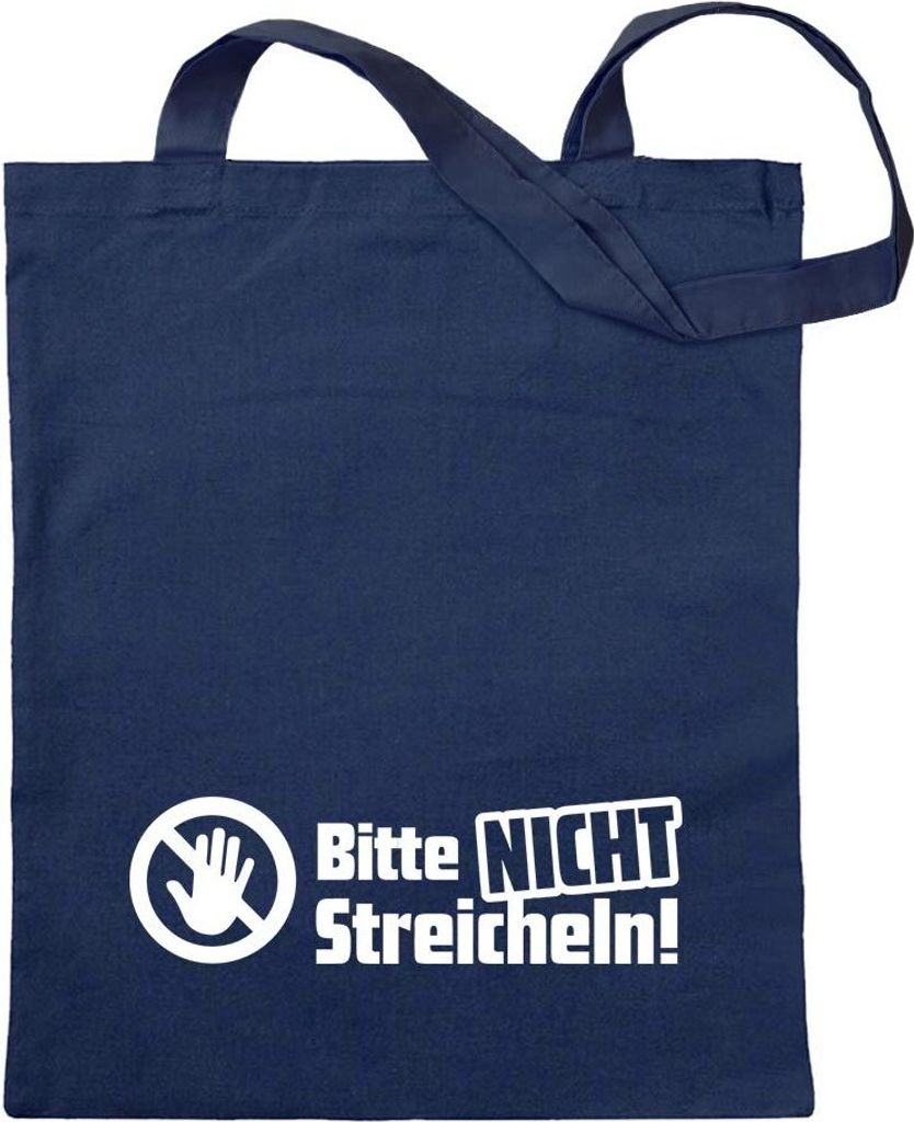 Kiwistar - Baumwolltasche - dunkelblau - Bitte Nicht streicheln - Tragetasche Stoffbeutel Umhängetasche Langer Henkel