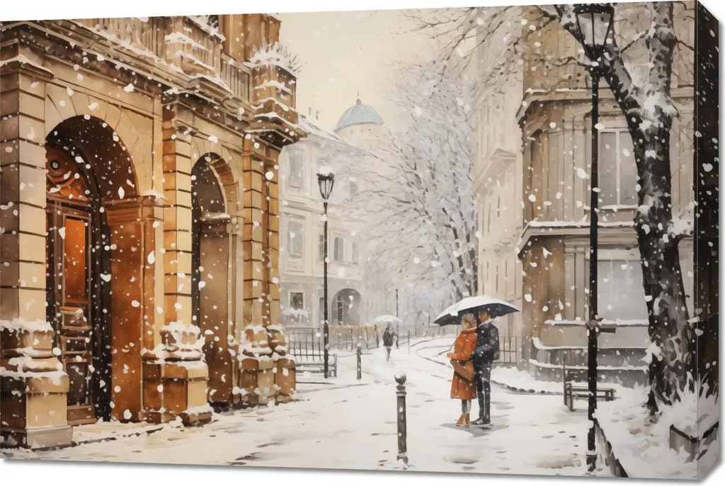 Déco Murale 90x60 cm Promenade hivernale vieille ville pour Mur Vide