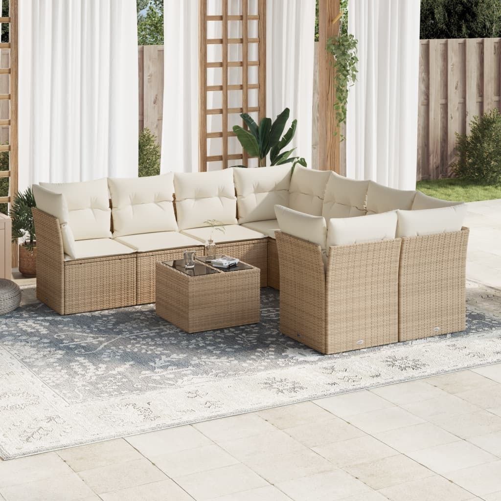 Maison Exclusive - 9-tlg. Garten-Sofagarnitur mit Kissen Beige Poly Rattan