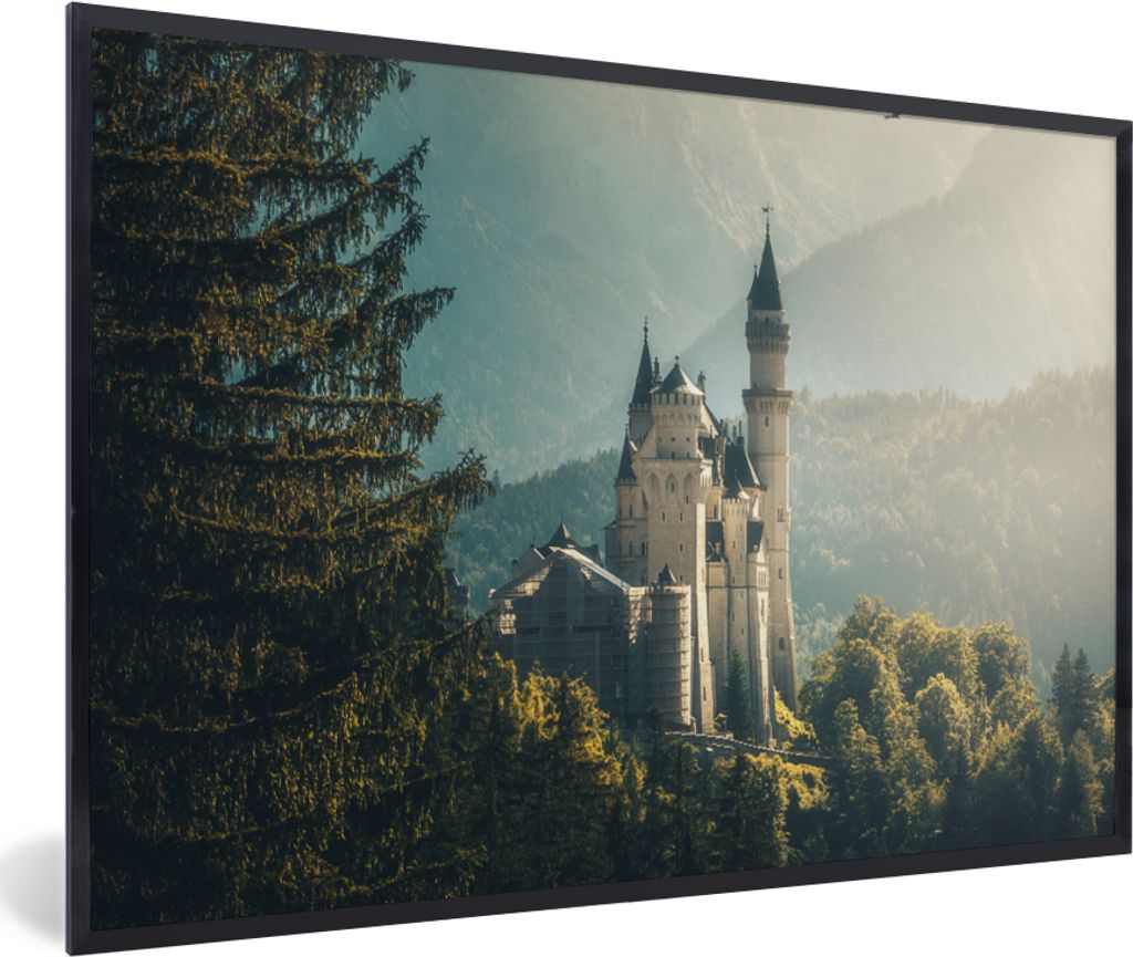 MuchoWow Gerahmtes Poster Natur - Schloss - Berg - Neuschwanstein 90x60 cm - Poster mit Schwarzem Bilderrahmen Wandposter Rahmen Foto Bilder - Fo...