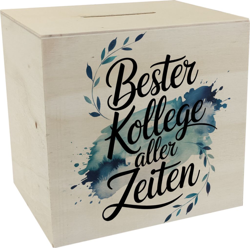 Bester Kollege aller Zeiten Spardose aus Holz Aquarelles Blattmuster