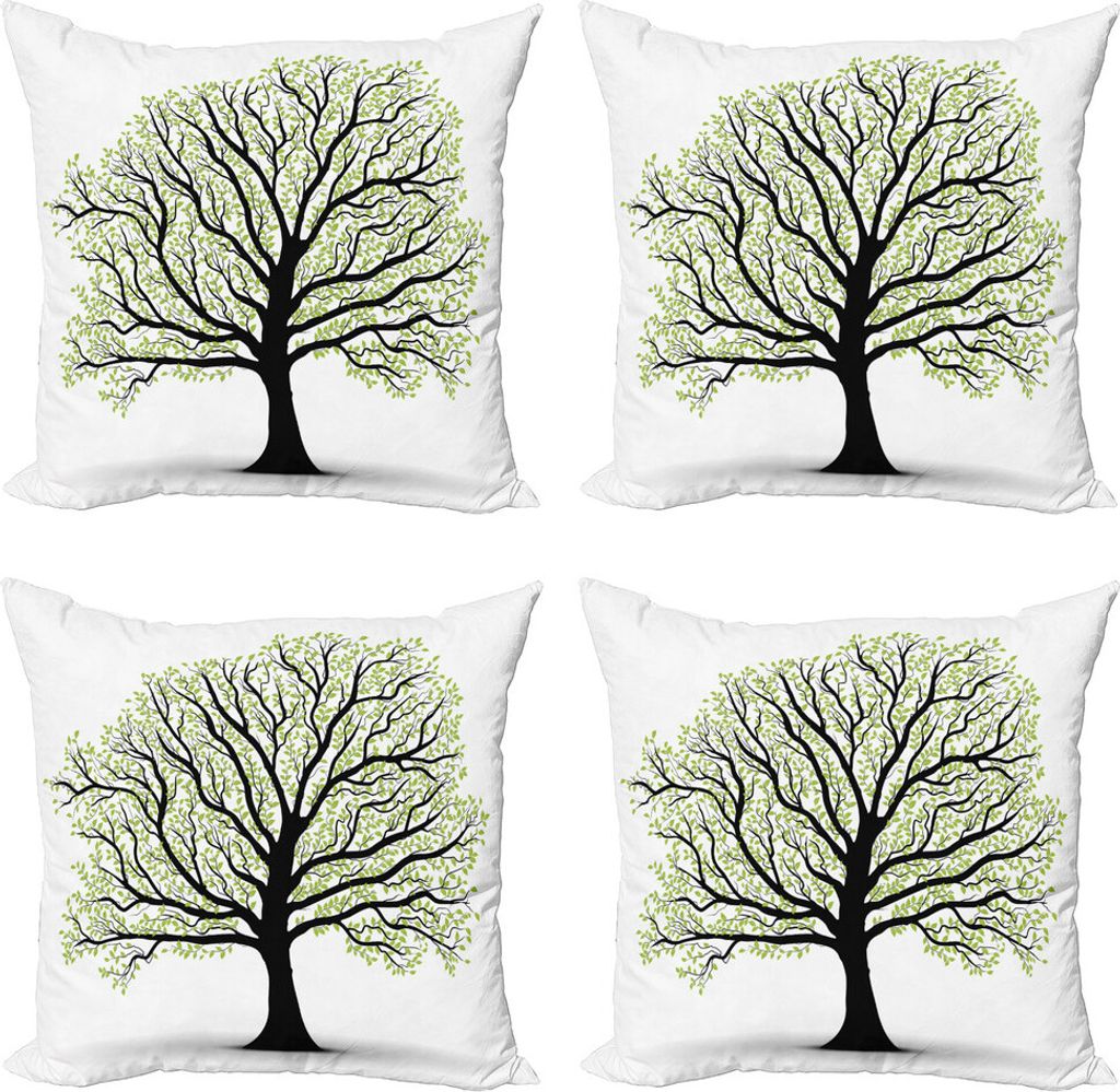 ABAKUHAUS Baum des Lebens Kissenbezug Set (4 Stück), Natur Leben Blätter, Moderner Doppelseitiger Digitaldruck, 40 cm x 40 cm, Schwarz Weiß Grün