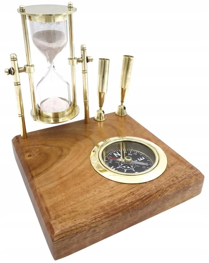 Accessoire de bureau vintage porte-stylos sablier et boussole marine