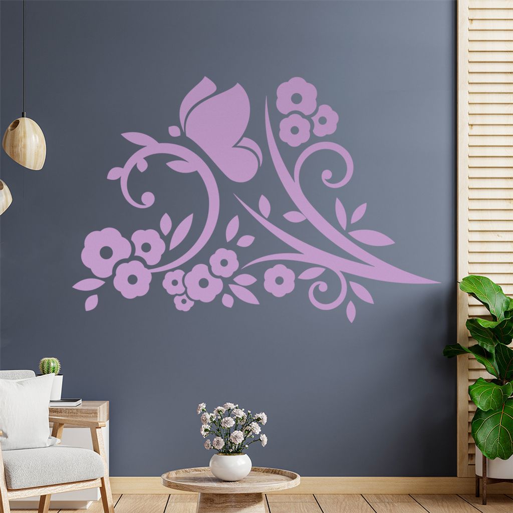 Falter Schmetterling Blüte Wandtattoo in 6 Größen - Wandaufkleber Wall Sticker - Dekoration, Küche, Wohnzimmer, Schlafzimmer, Badezimmer