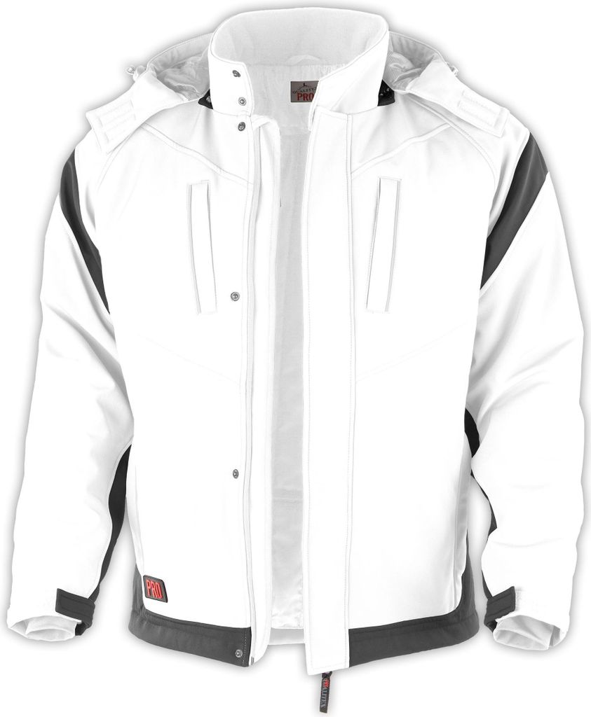 Qualitex Softshelljacke - Herren Softshell Winterjacke – wasserabweisend, warm, mit Kapuze - in Farbe: weiß/grau - Herren: 4XL - Damen: 60