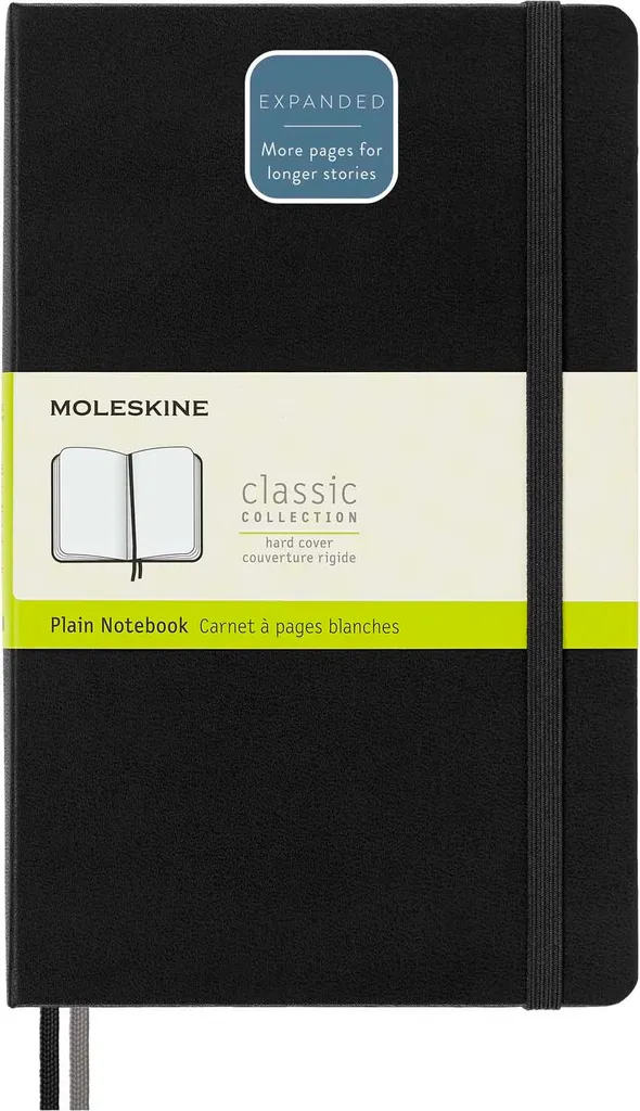 Carnet Moleskine Noir à Couverture Rigide, Version Étendue Pages Blanches - 12
