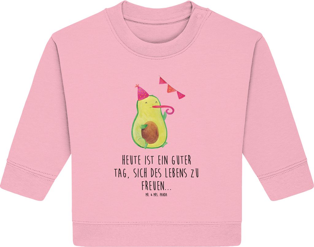 Mr. & Mrs. Panda Organic Baby Pullover Avocado Party 12. - 18. Monat - Baumwolle Pink - Geschenk, Geburtstag, Bullover, Happy Birthday, Avocados