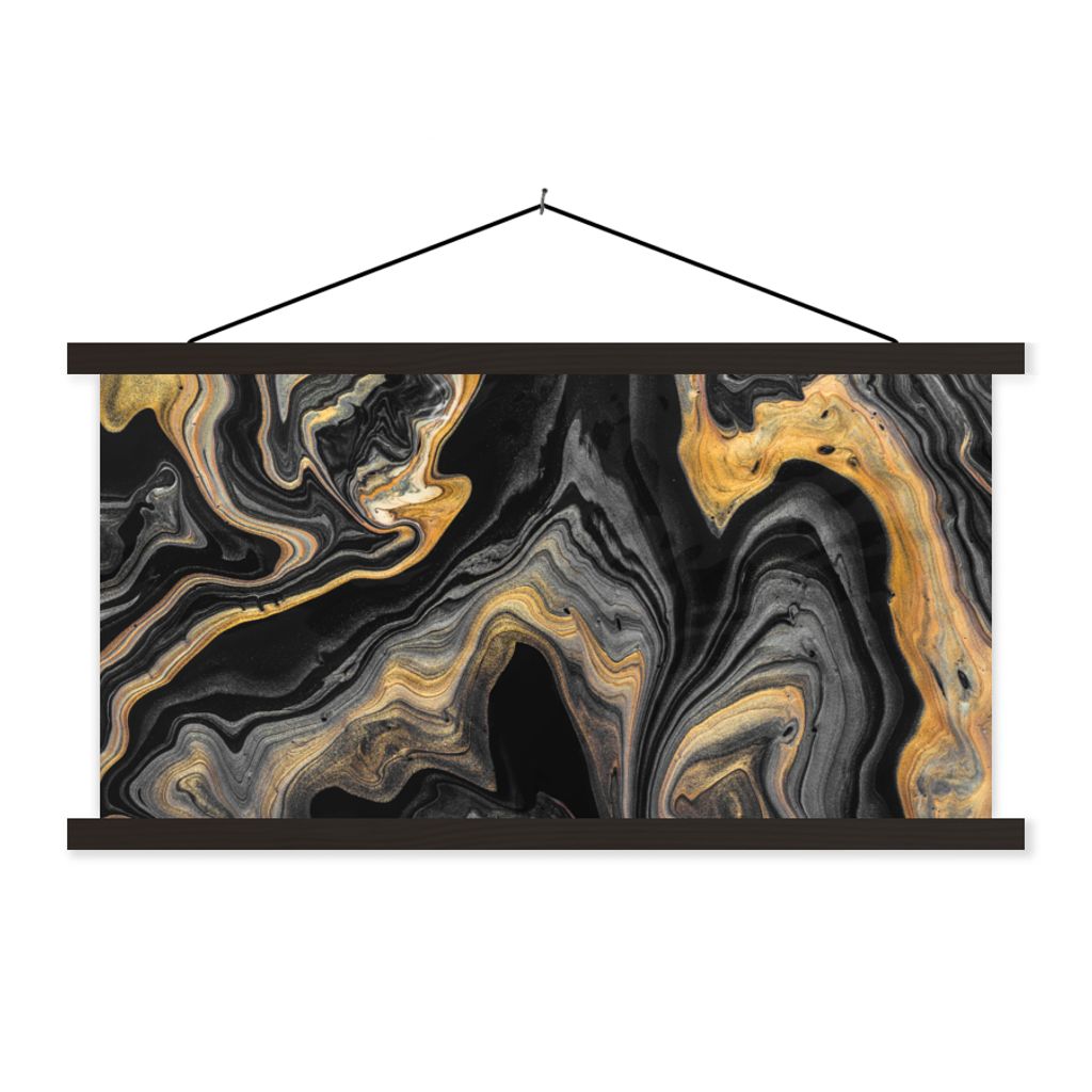 MuchoWow Textilposter Marmor - Acryl - Gold - Luxus - Abstrakt 90x45 cm mit schwarzem Rahmen - Klemmleisten