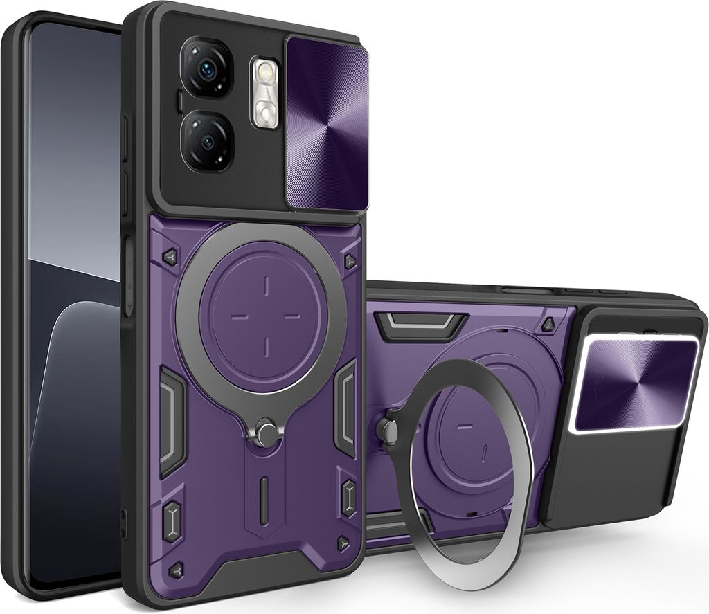 Handyhülle für Infinix Smart 9 / Hot 50i Dual-Layer Stoßfest Rüstung Hülle mit Dia Kameraschutz und Kreisförmig Ring Ständer Lila