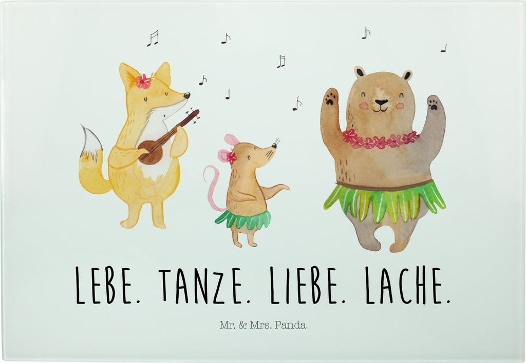 Mr. & Mrs. Panda Hackbrett Waldtiere Aloha - Weiß - Geschenk, Küchenschneidebrett, Musik, Igel, Hase, Schneidebrett, Servierplatte, Leben, Lustig...